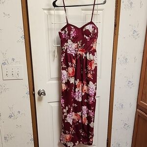 Band of Gypsies Floral Jumpsuit in Burgundy and Pink
